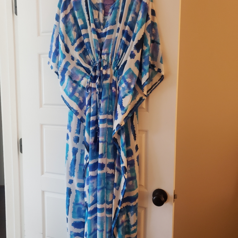 NWT Pax Philomena Santorini Maxi Kaftan in Blue Tie Dye size OS